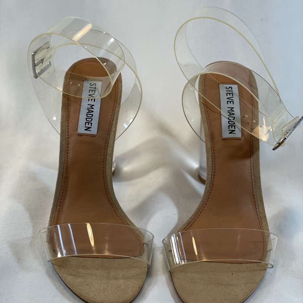 Steve Madden lucite ankle strap heels.  7 1/2